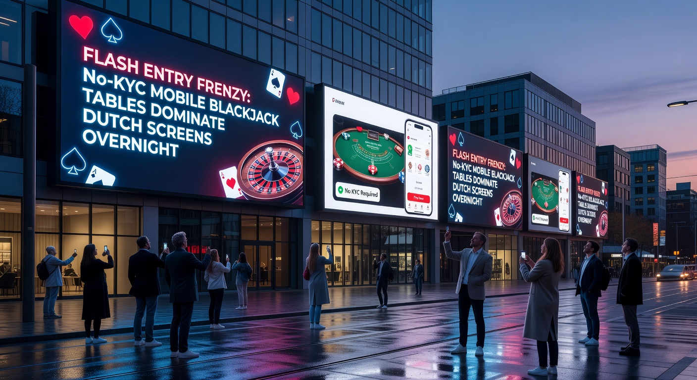 Grafiek met stijgende lijnen van mobiele blackjack-sessies in Nederland, highlightend de no-KYC dominantie in april 2026