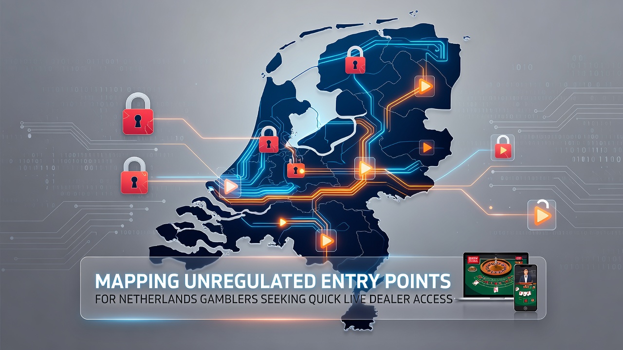 Kaart van ongereguleerde digitale toegangspunten voor live dealer spellen in Nederland