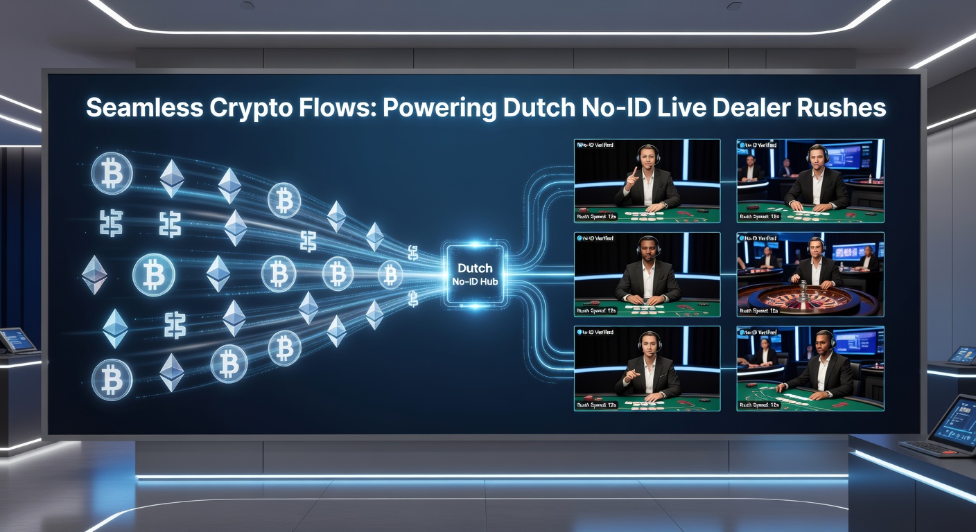 Grafiek met stijgende crypto-transacties in de Nederlandse gokmarkt, met live dealer iconen en blockchain-symbolen