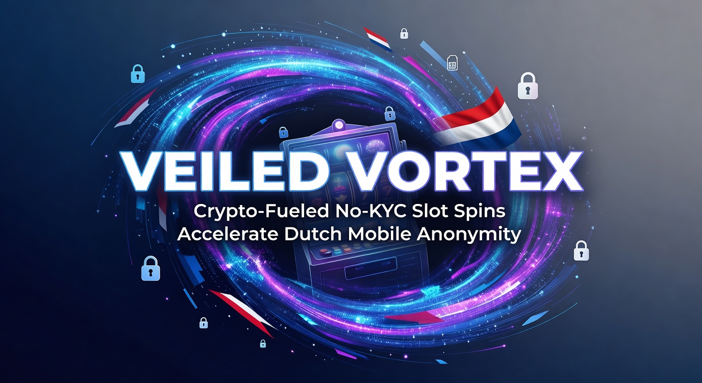 Afbeelding van een draaiende gokkast met crypto-symbolen en een mobiele telefoon op een donkere achtergrond, symboliserend anonimiteit in online gokken