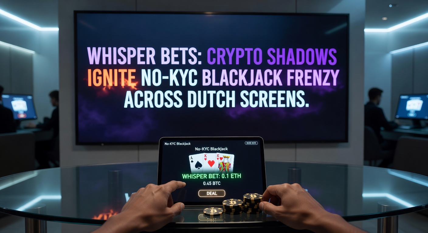 Schermafbeelding van een anonieme blackjack-tafel met crypto-transacties op een Nederlands mobiel apparaat, symboliserend de fluisterende weddenschappen zonder KYC-verificatie